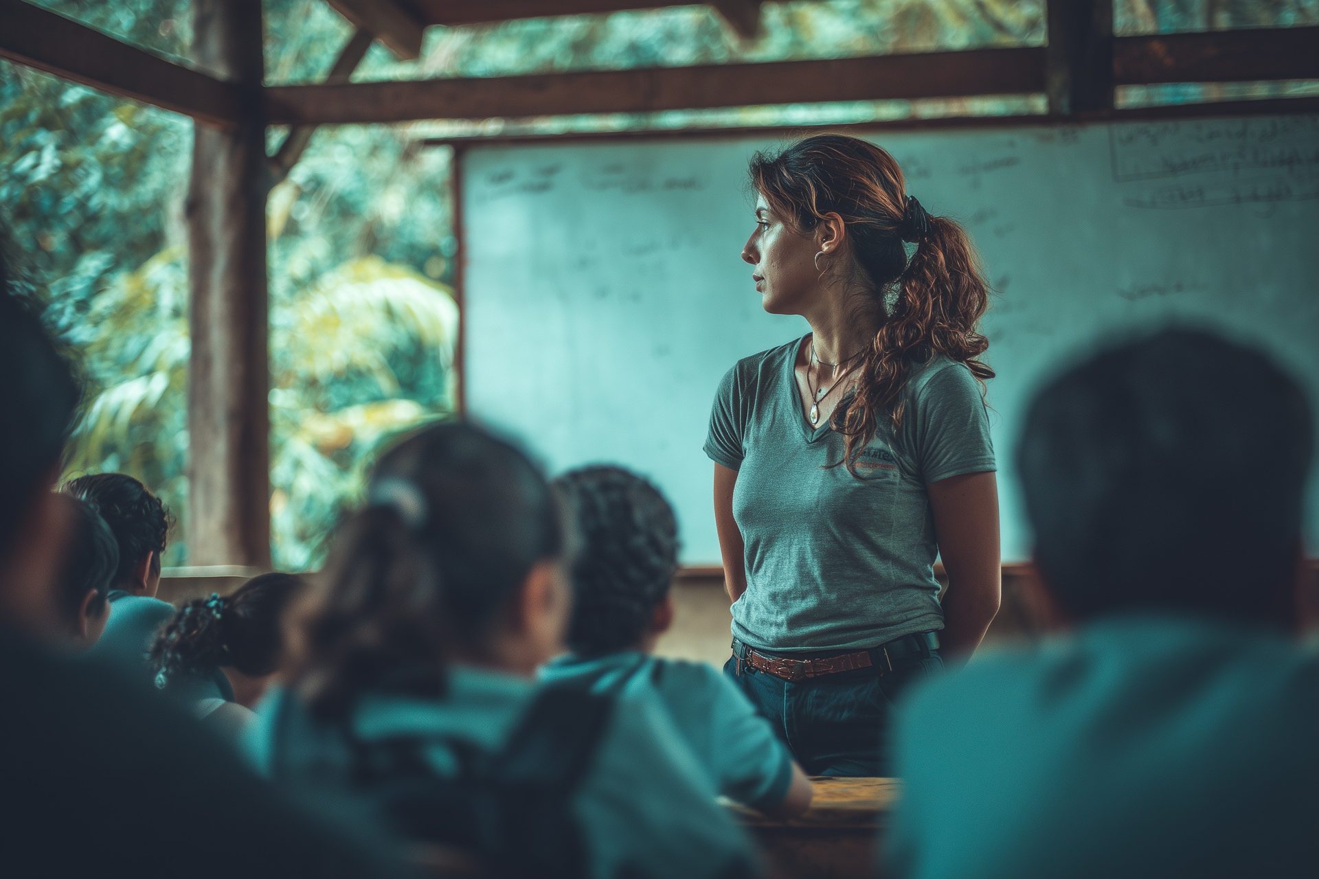 Docentes y estudiantes con gafas en un salón de clase